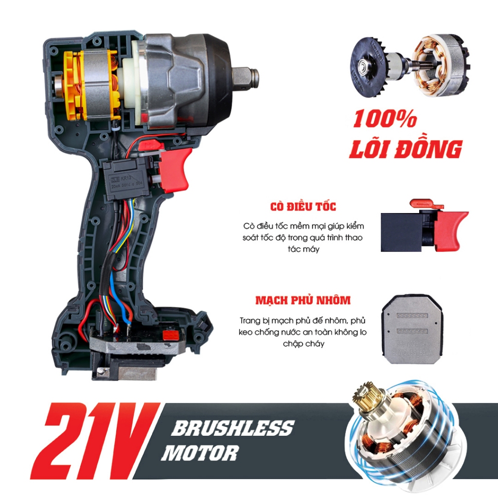Kèm Bộ Phụ Kiện 25 Chi Tiết - Máy Siết Bulong Dùng Pin Workfix WF-IW470N Chân Pin Phổ Thông , Lực Siết 470Nm Siêu Khoẻ