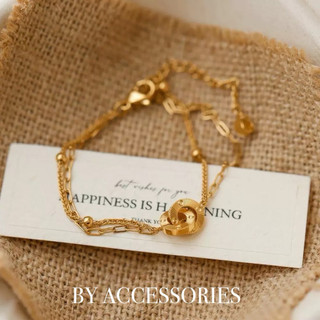Lắc tay nữ titan xích kép phối 2 mặt tròn lồng nhau mạ vàng 18K vintage không gỉ WB2418 BY ACCESSORIES