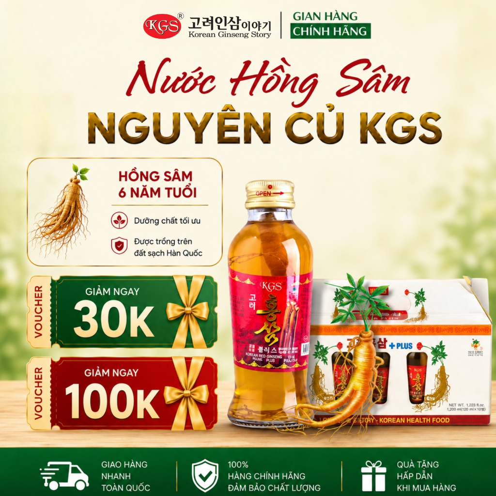 KGS Nước Hồng Sâm Có Củ Hàn Quốc 120ml - Hồng Sâm Nguyên Củ Chính Hãng 01 Chai