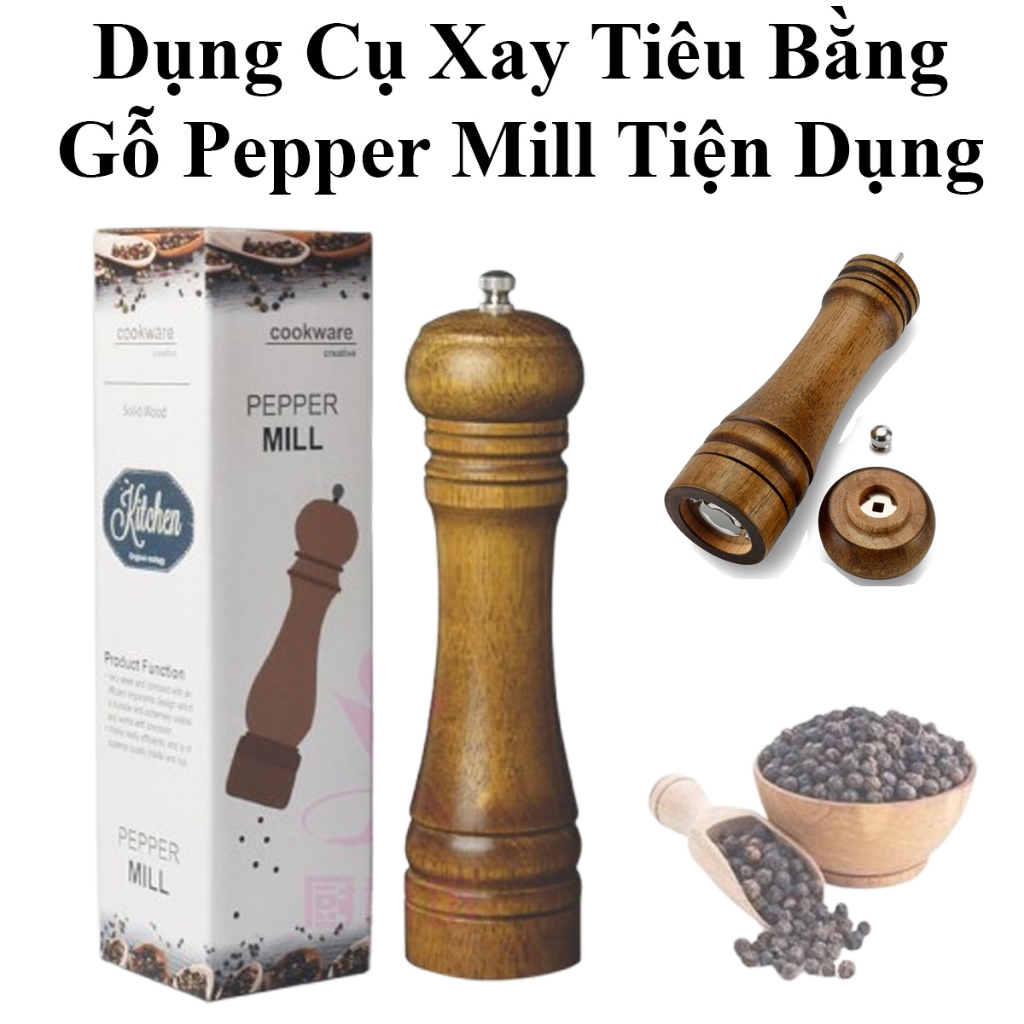 Dụng Cụ Xay Tiêu Bằng Gỗ Pepper Mill 23Cm Cho Nhà Bếp