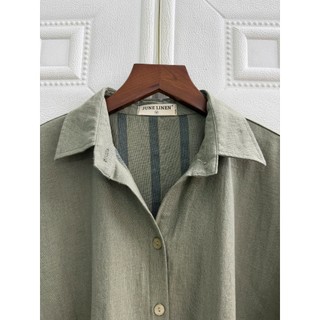 JUNE LINEN A06. Áo sơ mi nữ tay dài Linen bột. Form basic. Có size lớn.