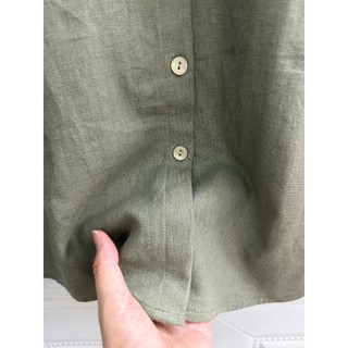 JUNE LINEN A06. Áo sơ mi nữ tay dài Linen bột. Form basic. Có size lớn.