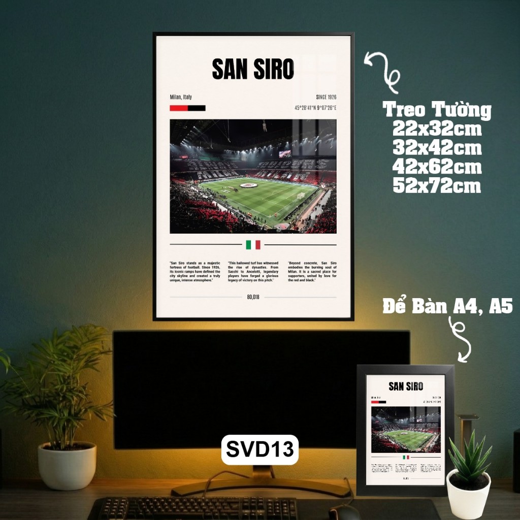 Khung Tranh Để Bàn Và Treo Tường Poster Sân Vận Động Bóng Đá Nghệ Thuật Tráng Gương Khung Composite Decor trang trí