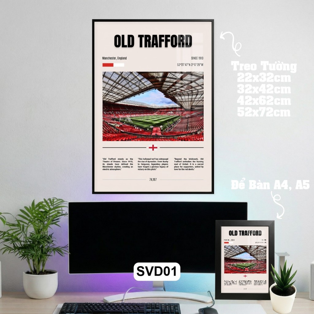 Khung Tranh Để Bàn Và Treo Tường Poster Sân Vận Động Bóng Đá Nghệ Thuật Tráng Gương Khung Composite Decor trang trí