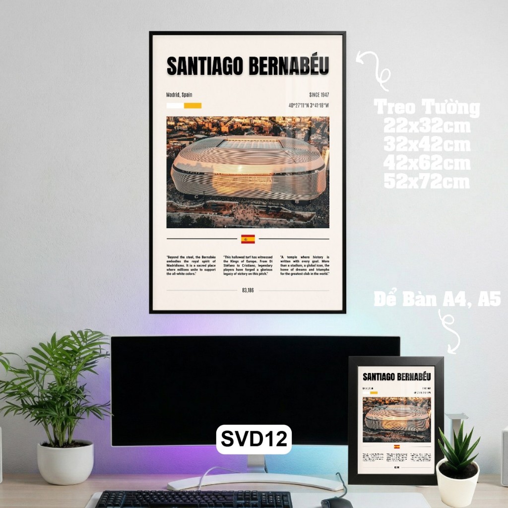 Khung Tranh Để Bàn Và Treo Tường Poster Sân Vận Động Bóng Đá Nghệ Thuật Tráng Gương Khung Composite Decor trang trí