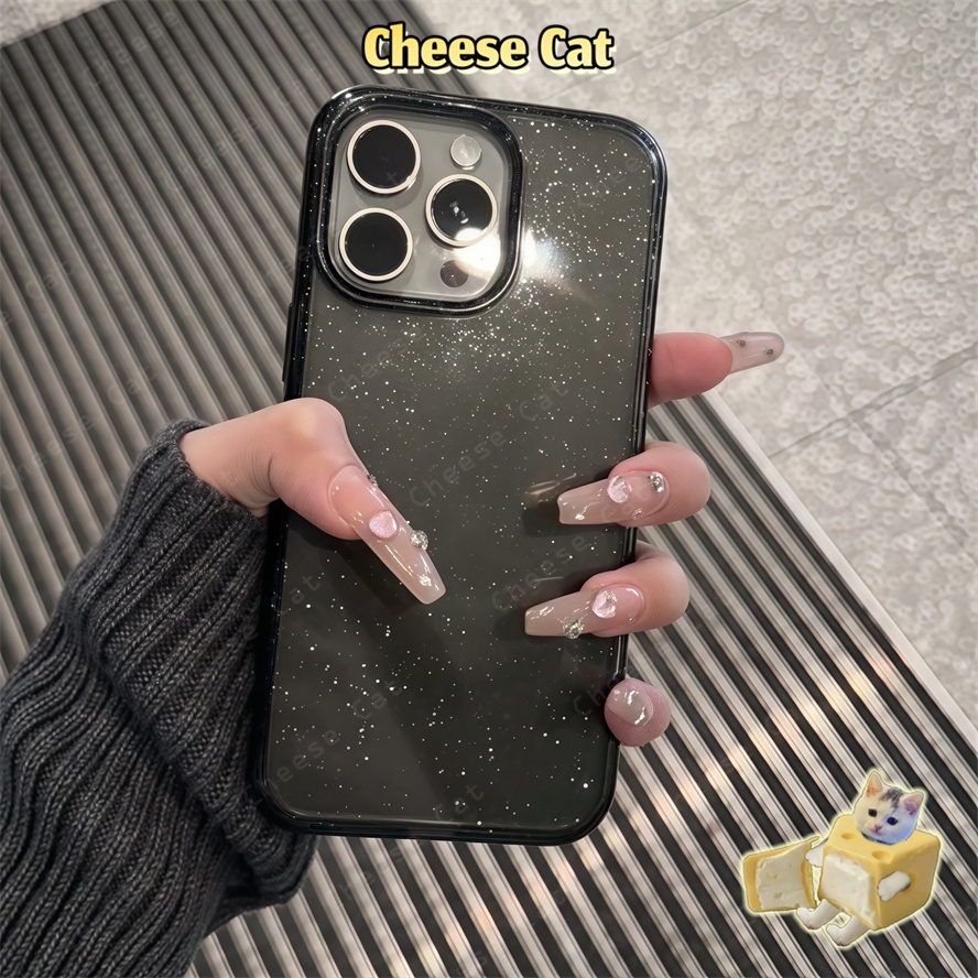 Ốp lưng iPhone màu đen lấp lánh cho iPhone 14 12 13 15 Plus 16 17 Pro Max XR Xs Max 6 7 8 Plus SE bằng chất liệu TPU