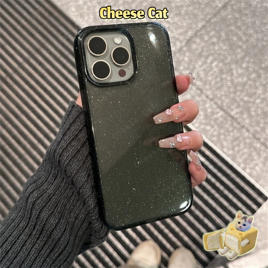 Ốp lưng iPhone màu đen lấp lánh cho iPhone 14 12 13 15 Plus 16 17 Pro Max XR Xs Max 6 7 8 Plus SE bằng chất liệu TPU