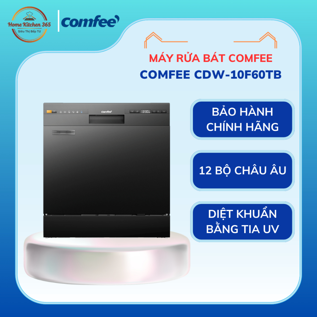Máy rửa bát thông minh COMFEE CDW-10F60TB 12 bộ – Sấy khí nóng AI Heat Dry, Diệt khuẩn UV