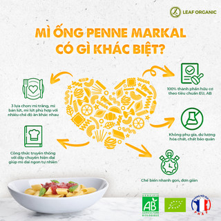Mì Ống Penne Trắng Hữu Cơ Markal 500g - Giàu Năng Lượng, Dễ Tiêu Hóa, Lành Tính - Natural Market