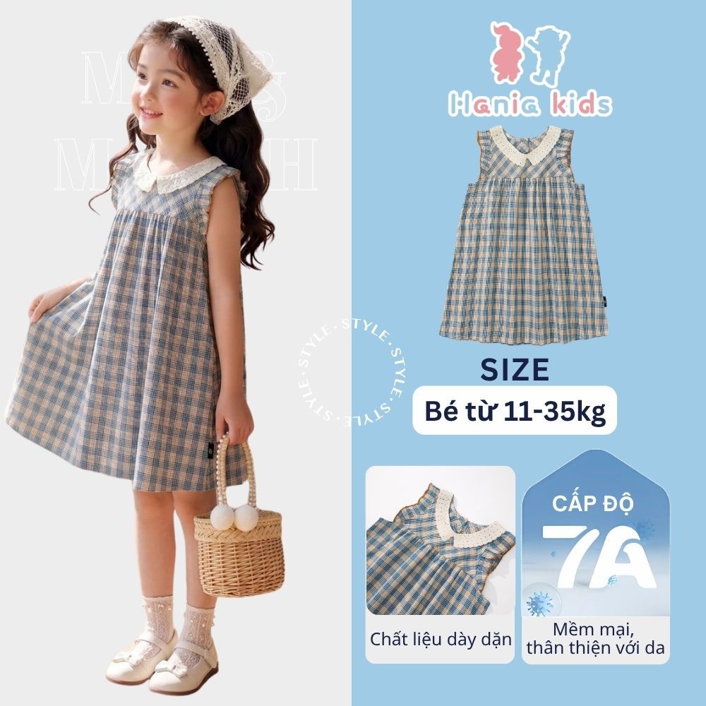 Váy Cho Bé Gái, Sát Nách Họa Tiết Kẻ Caro Phối Cổ Ren Chất Liệu 100% Cotton An Toàn Với Da Bé