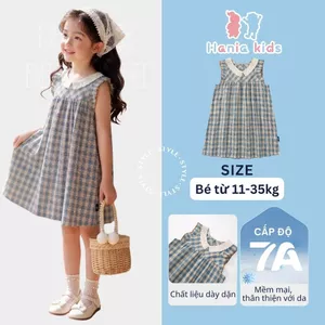 Váy Cho Bé Gái, Sát Nách Họa Tiết Kẻ Caro Phối Cổ Ren Chất Liệu 100% Cotton An Toàn Với Da Bé