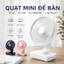 Quạt tích điện quạt mini D606 để bàn pin 4000mah dùng liên tục đến 15h xoay 90 độ - 4 chế độ gió làm mát, chạy êm D606