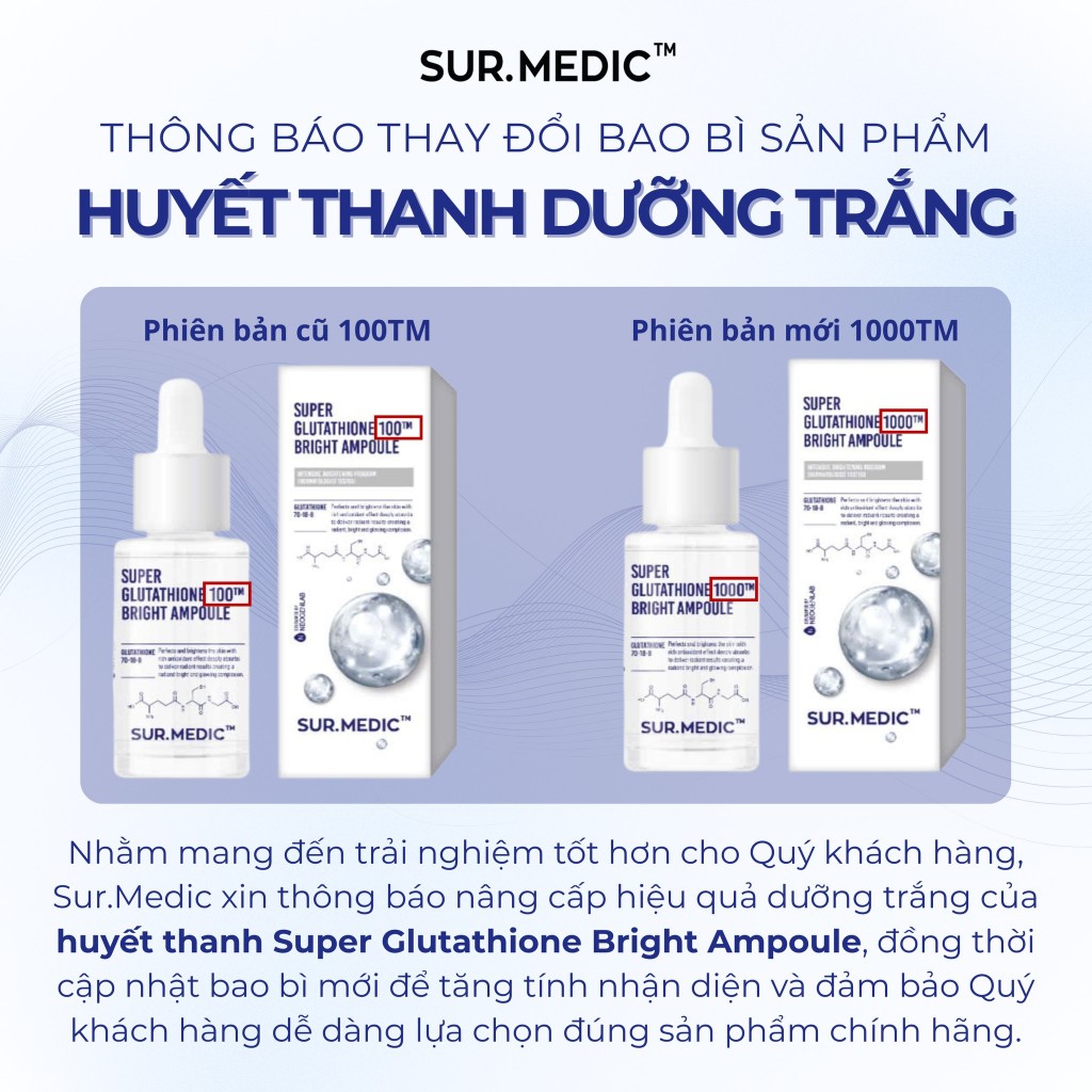 sur medic super glutathione 100 bright ampoule review Tinh Chất Huyết Thanh Dưỡng Sáng Da, Căng Bóng SUR.MEDIC Super Glutathione  Bright Ampoule (32ml)