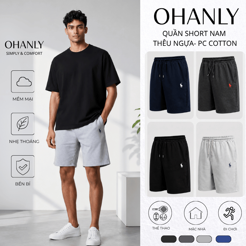 Quần Short Nam Biểu Tượng Ngựa OHANLY – Quần Đũi Cotton PC Regular Fit Co Giãn Mặc Mát