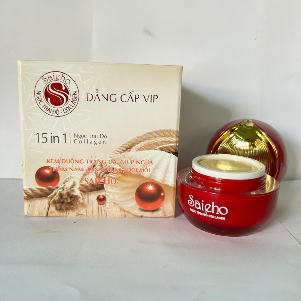 Kem Saieho 15 in 1 Dưỡng Trắng Da Mặt Mờ Thâm Sạm Nám Collagen Cao Cấp 30g (Đỏ)