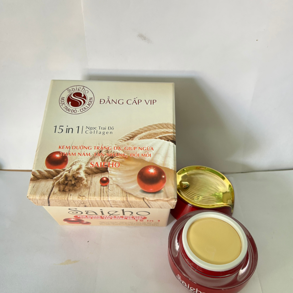 Kem Saieho 15 in 1 Dưỡng Trắng Da Mặt Mờ Thâm Sạm Nám Collagen Cao Cấp 30g (Đỏ)
