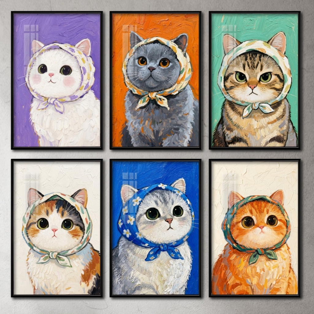 (Tranh treo tường) Tranh Mèo Cute Dễ Thương Tráng Gương, shop gửi kèm đinh 3 chân, decor phòng ngủ, phòng khách.