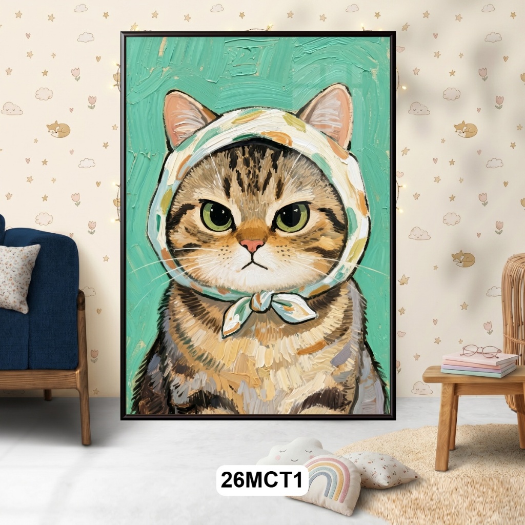 (Tranh treo tường) Tranh Mèo Cute Dễ Thương Tráng Gương, shop gửi kèm đinh 3 chân, decor phòng ngủ, phòng khách.