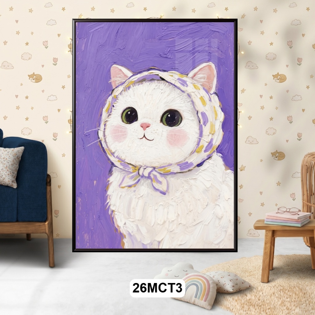 (Tranh treo tường) Tranh Mèo Cute Dễ Thương Tráng Gương, shop gửi kèm đinh 3 chân, decor phòng ngủ, phòng khách.