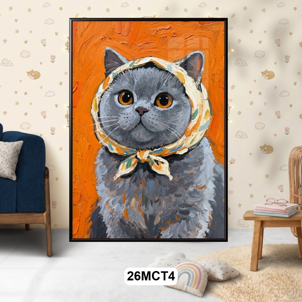 (Tranh treo tường) Tranh Mèo Cute Dễ Thương Tráng Gương, shop gửi kèm đinh 3 chân, decor phòng ngủ, phòng khách.
