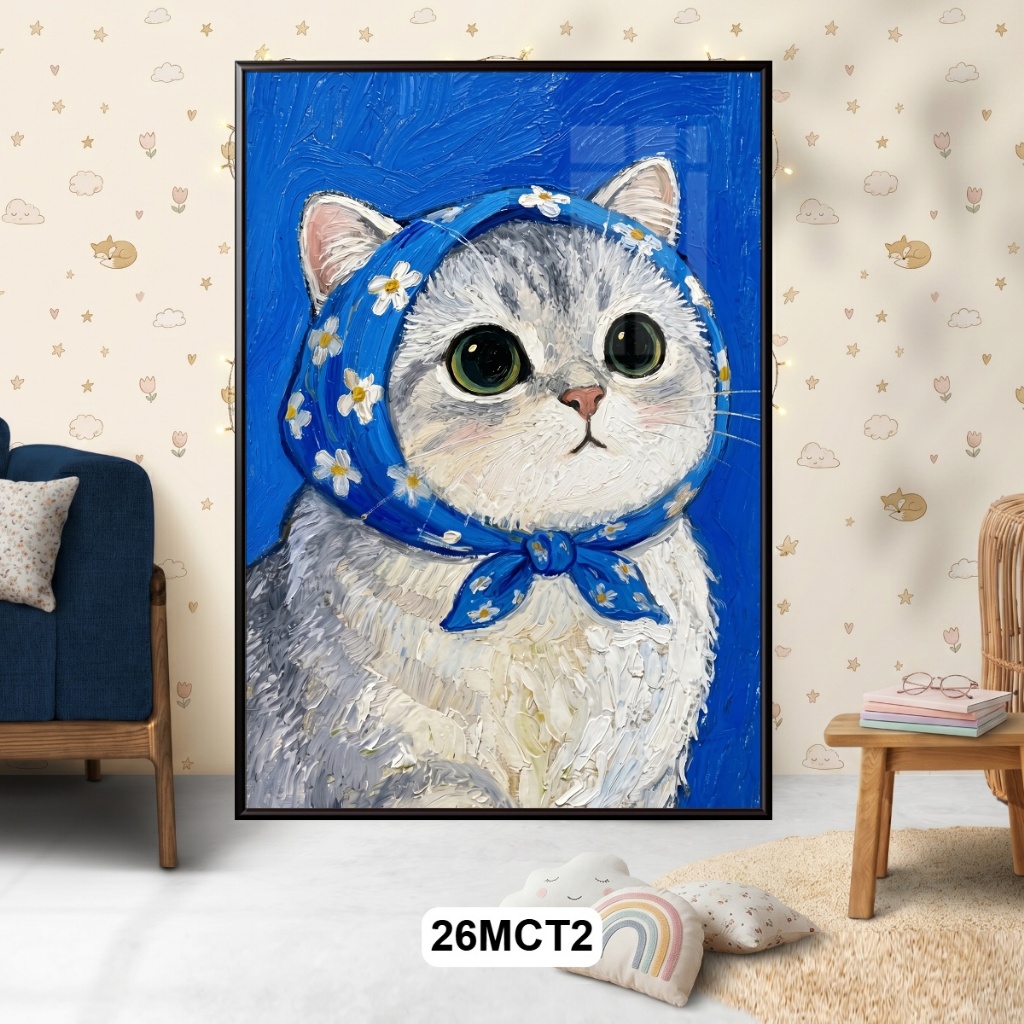 (Tranh treo tường) Tranh Mèo Cute Dễ Thương Tráng Gương, shop gửi kèm đinh 3 chân, decor phòng ngủ, phòng khách.