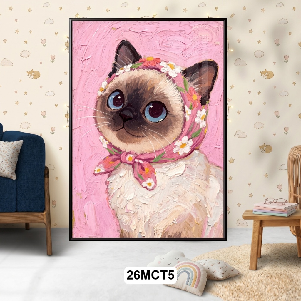 (Tranh treo tường) Tranh Mèo Cute Dễ Thương Tráng Gương, shop gửi kèm đinh 3 chân, decor phòng ngủ, phòng khách.