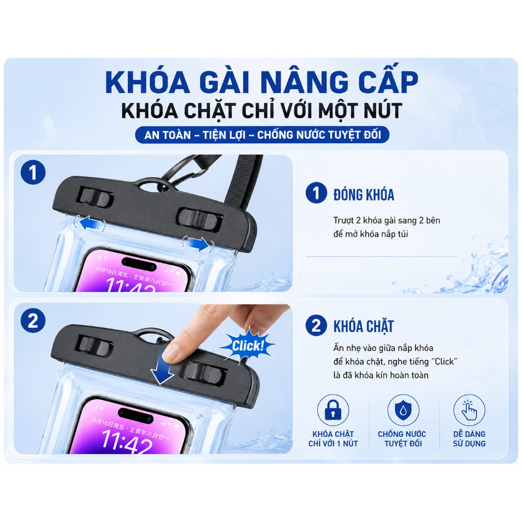 TÚI CHỐNG NƯỚC ĐIỆN THOẠI IPX8 CAO CẤP – BẢO VỆ TOÀN DIỆN KHI ĐI BIỂN, ĐI BƠI