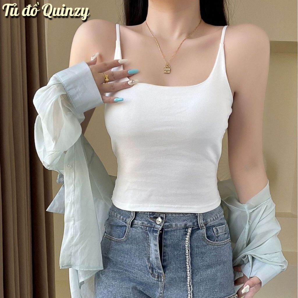 Áo bra 2 dây cotton hàng cao cấp áo lót đệm mút nâng ngực túi zip QUINZY BR01