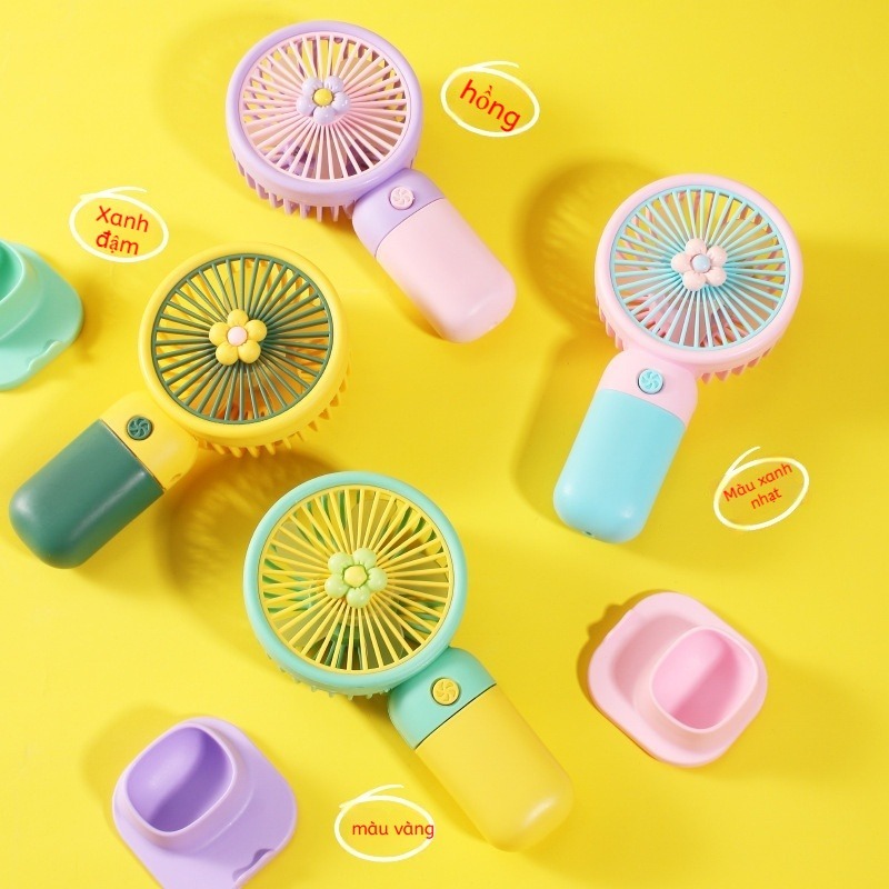 Quạt cầm tay màu hoa, quạt mini sạc USB, dễ mang đi học, đi chơi, đi làm【Mua 2 tặng 1】