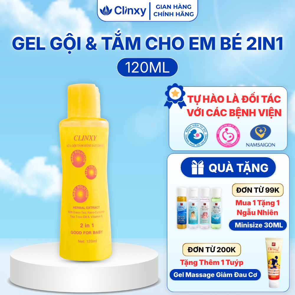 Sữa Tắm Cho Bé Clinxy Dòng TIêu Chuẩn, Gel Tắm Gội Hỗ Trợ Ngừa Rôm Sảy, Giúp Làn Da Mịn Màng (120ml)