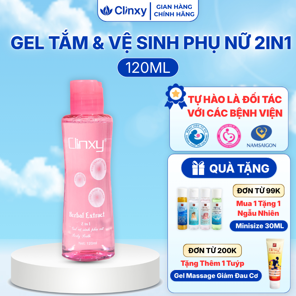 Gel Tắm Và Vệ Sinh Nữ Clinxy Dành Cho Phụ Nữ Mang Thai, Sữa Tắm Hỗ Trợ Dưỡng Ẩm, Cân Bằng PH (120ml)