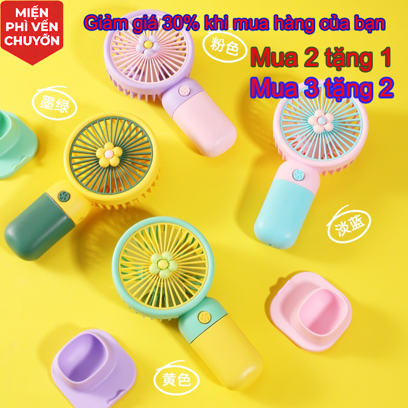 Quạt cầm tay màu hoa, quạt mini sạc USB, dễ mang đi học, đi chơi, đi làm【Mua 2 tặng 1】
