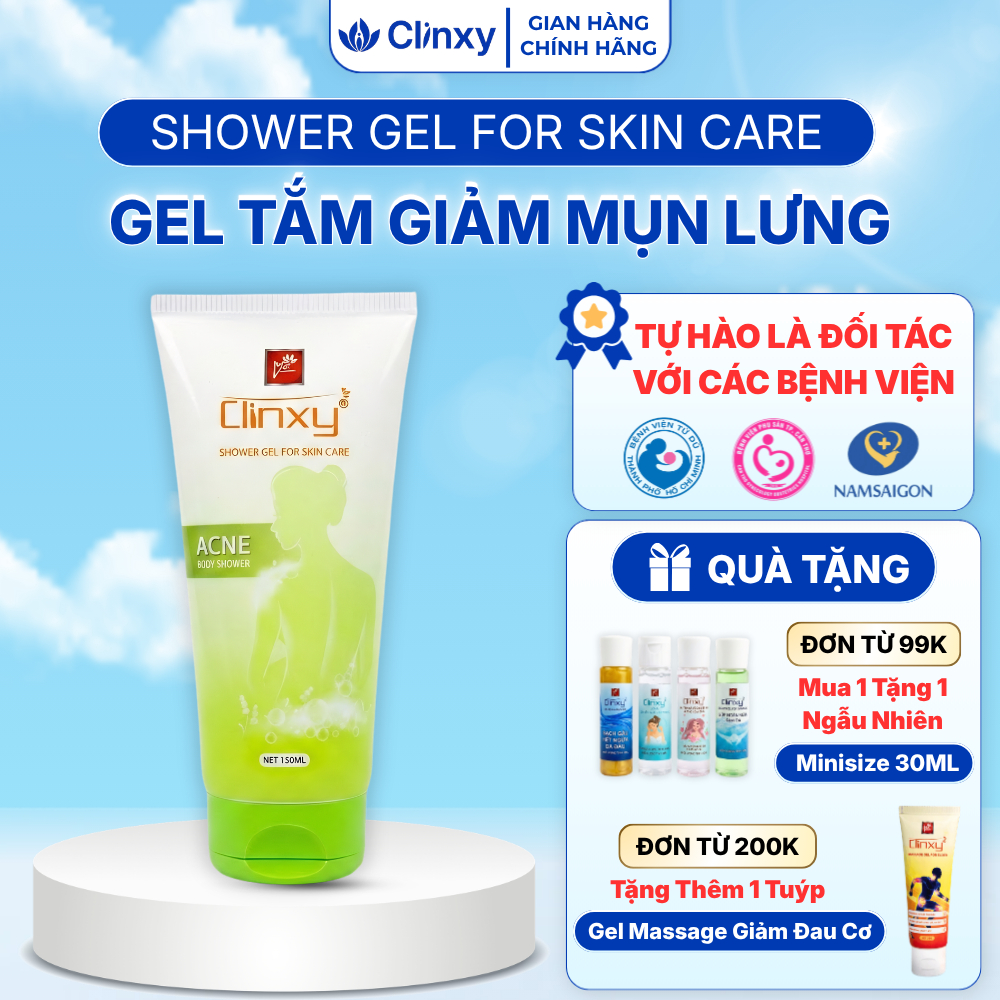 [TẶNG QUÀ MINISIZE] Sữa Tắm Giúp Giảm Mụn Lưng Clinxy, Gel Tắm An Toàn Lành Tính Cho Làn Da (150ml)