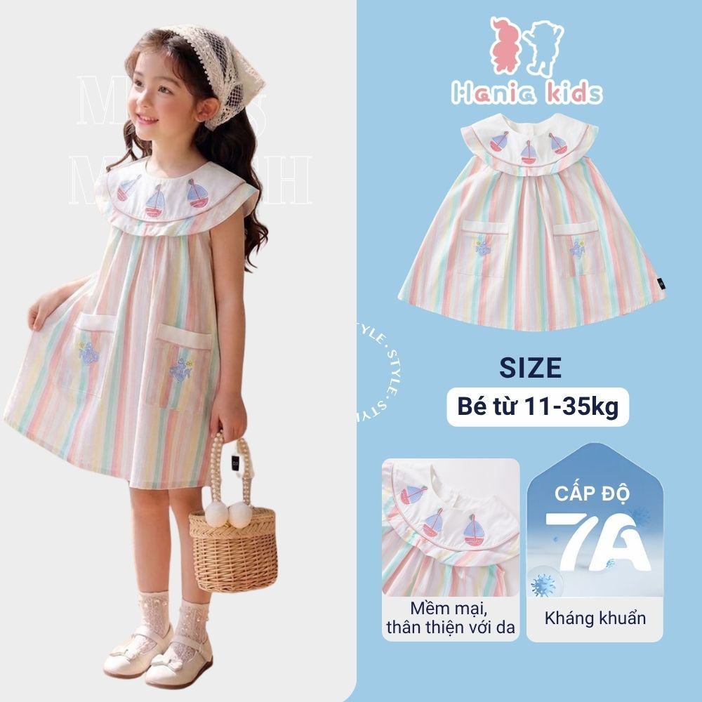 Váy Cho Bé Gái, Váy Cho Bé Gái Hania Kids Váy Suông Chữ A Thiết Kế Kẻ Sọc Màu Sắc Cổ Bèo Dễ Thương
