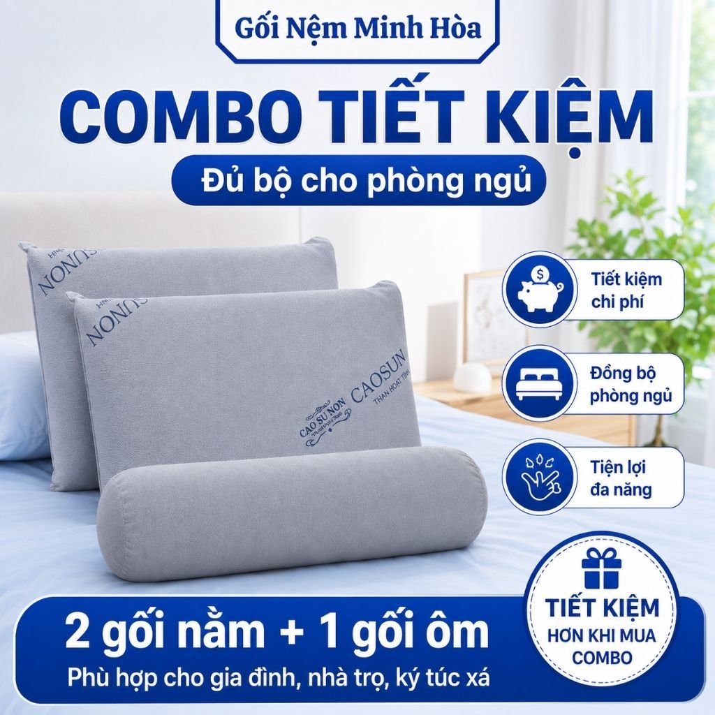 [Combo 3 Gối] Gối Cao Su Non Memory Foam - 2 Gối Nằm 1 Gối Ôm, An Toàn Khi Sử Dụng, Thoáng Mát, Êm Ái