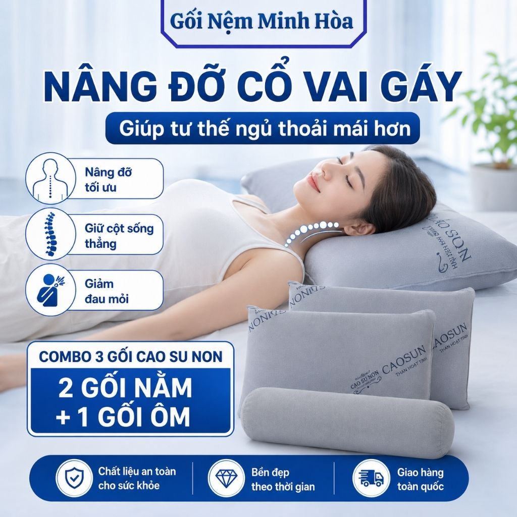 [Combo 3 Gối] Gối Cao Su Non Memory Foam - 2 Gối Nằm 1 Gối Ôm, An Toàn Khi Sử Dụng, Thoáng Mát, Êm Ái