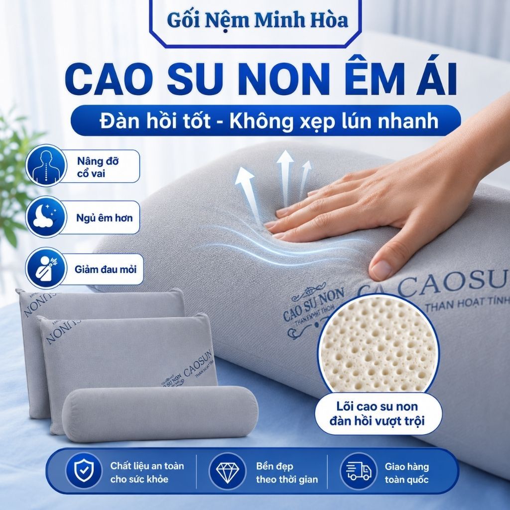 [Combo 3 Gối] Gối Cao Su Non Memory Foam - 2 Gối Nằm 1 Gối Ôm, An Toàn Khi Sử Dụng, Thoáng Mát, Êm Ái