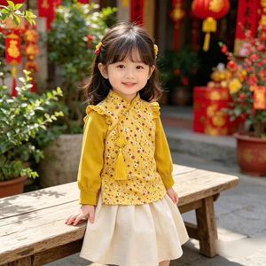 Set áo dài bé gái Bemoo C6789 họa tiết hoa nhí – áo dài trẻ em nữ size 80-130 (9-23kg)