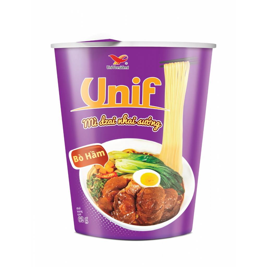 Thùng 24ly mì ăn liền UNIF 4vị (Bò rau thơm, Bò hầm, Tôm chua cay, Lẩu Kim Chi chua cay) 62gr x 24 ly