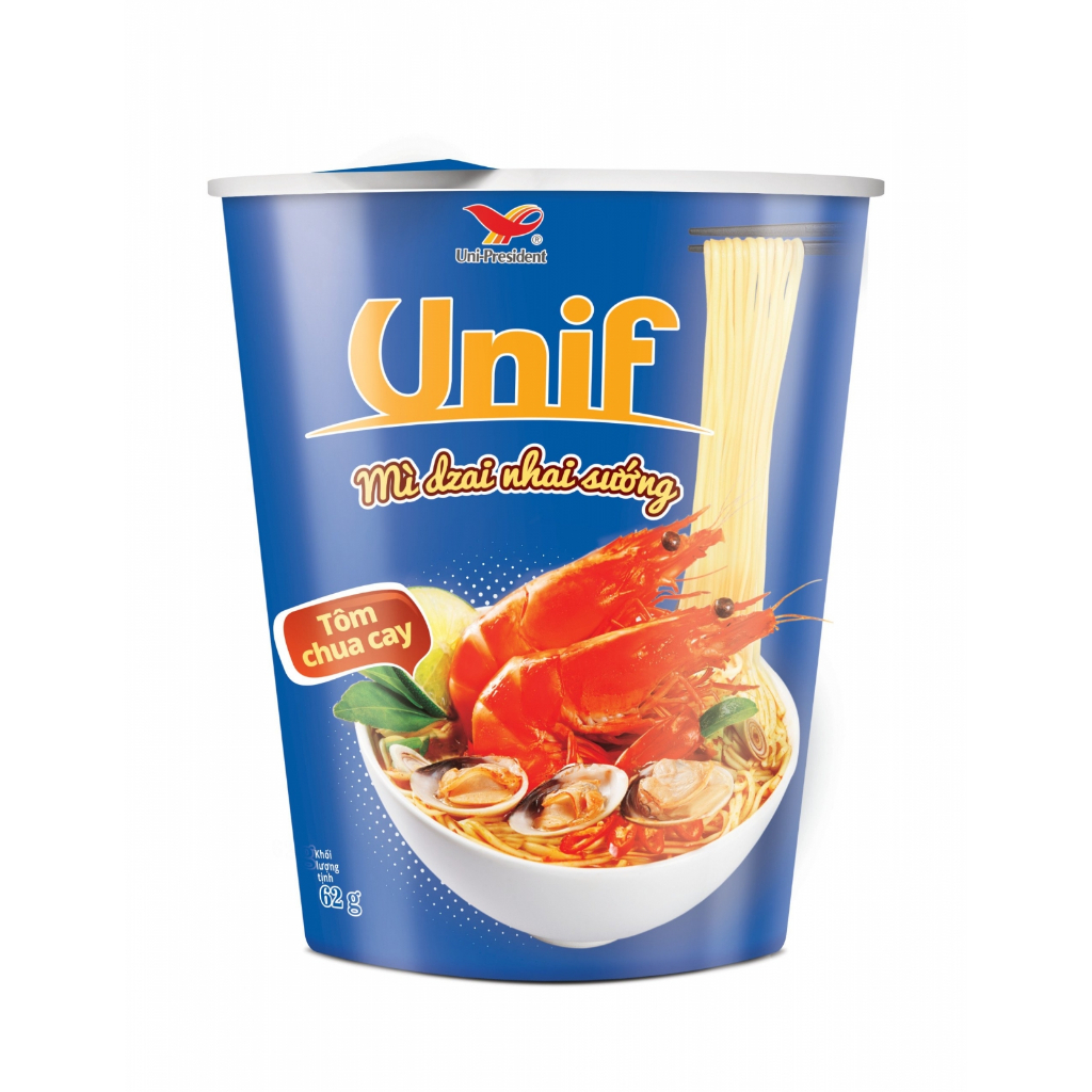 Thùng 24ly mì ăn liền UNIF 4vị (Bò rau thơm, Bò hầm, Tôm chua cay, Lẩu Kim Chi chua cay) 62gr x 24 ly