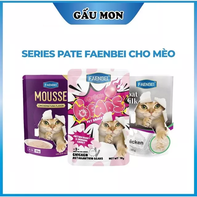 {Combo} Pate cho mèo Faenbei, Pate viên tinh thể, Pate sữa dê,Pate dạng mousse, Pate nắp vặn,cho mèo