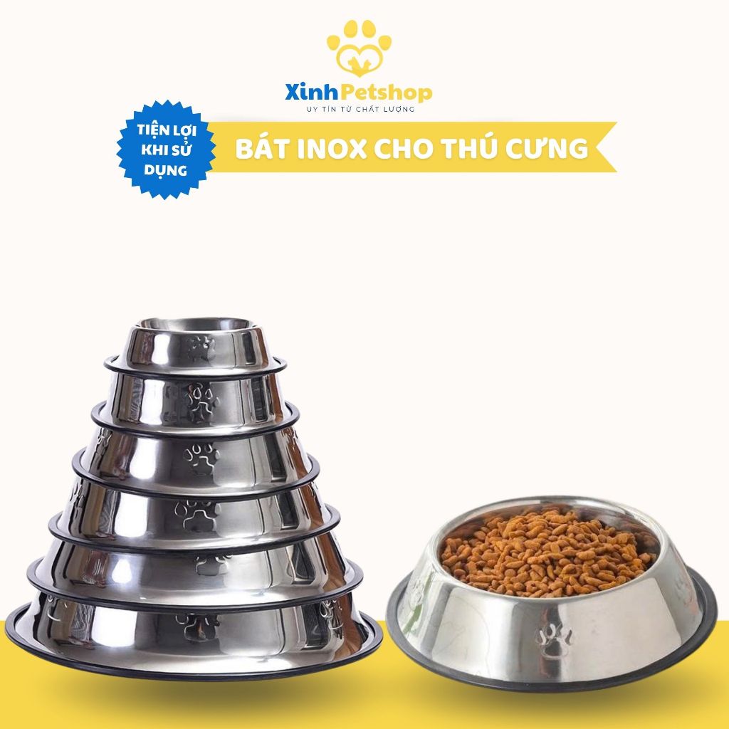 Bát Ăn Inox Chống Lật Cho Thú Cưng, Chén Ăn Không Gỉ Cho Chó Mèo