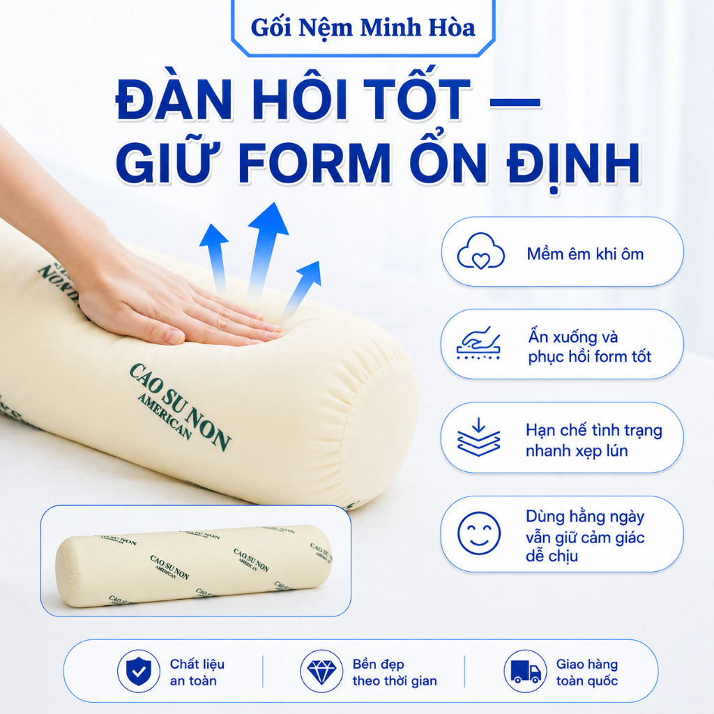 Ruột Gối Ôm Cao Su Non Memory Foam - Êm Ái, Kháng Khuẩn, Nâng Đỡ Giấc Ngủ Ngon, An Toàn Khi Sử Dụng