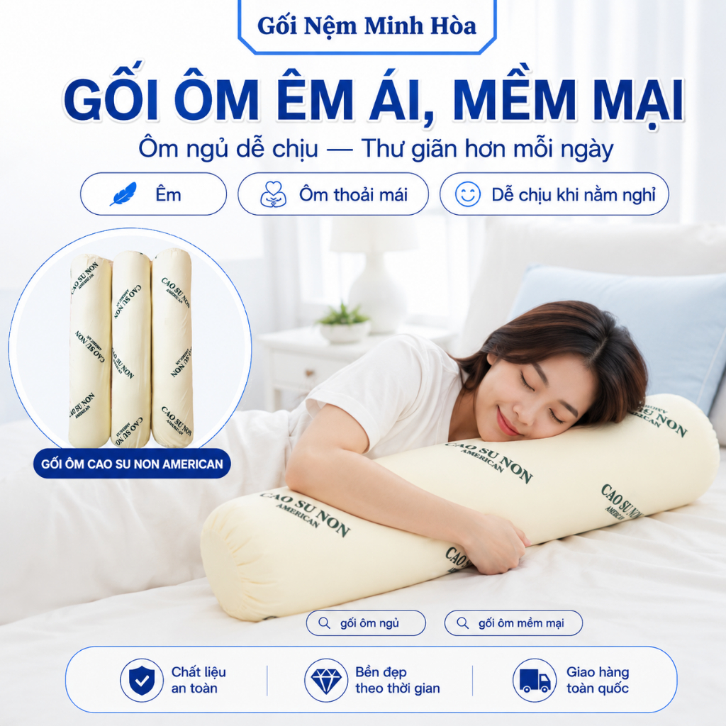 Gối Ôm Cao Su Non American Memory Foam – Gối Thoáng Khí, Thoải Mái Khi Dùng, Êm Mịn, Kháng Khuẩn Kích Thước 35cm x 100cm
