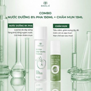 Bộ đôi Nước dưỡng 8% PHA 8% PHA DAILY GLOWING ESSENCE 150ML + GEL chấm mụn Tràm Trà NANO TEA TREE ACNE-CARE SPOT GEL 15M