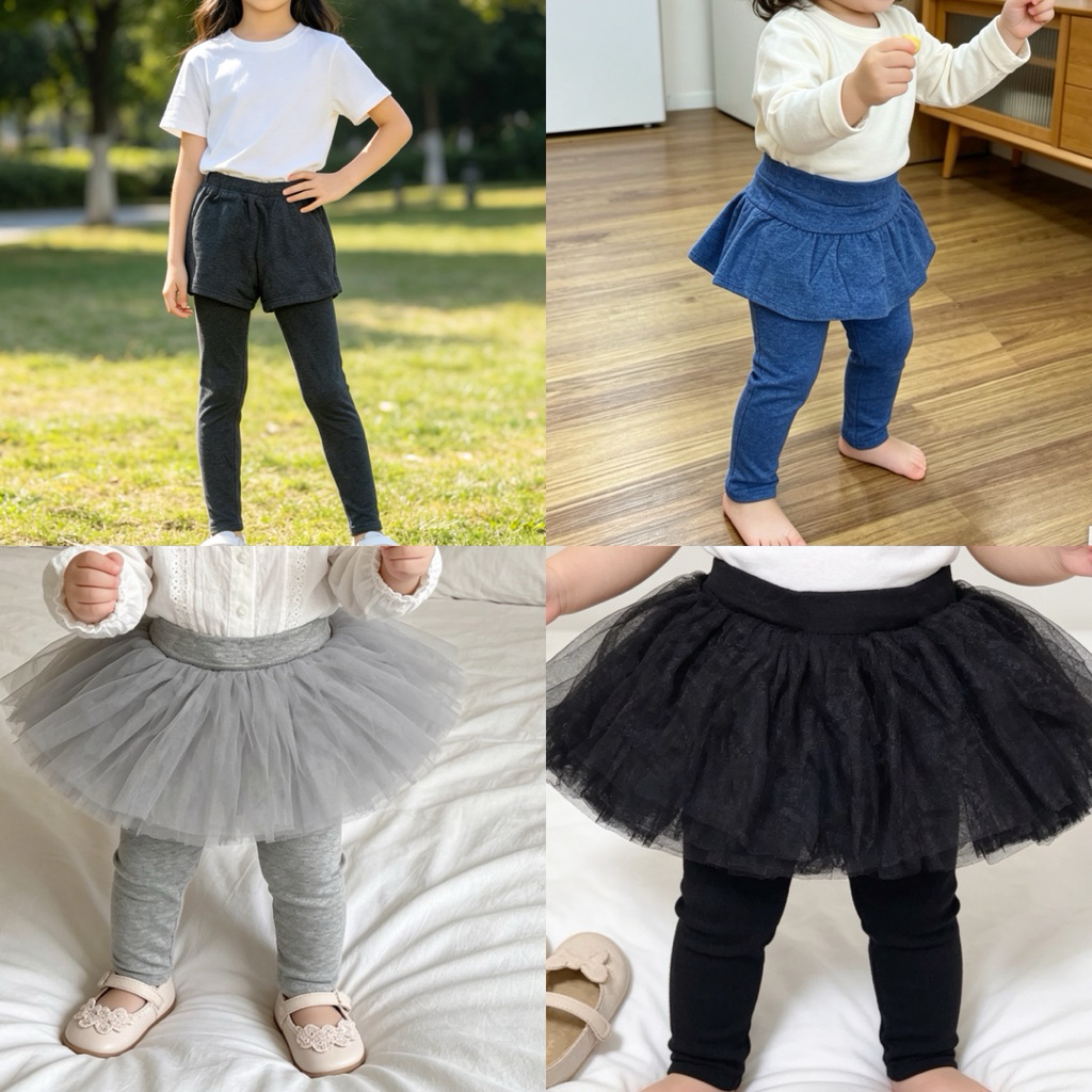 Quần Váy Bé Gái Kiểu Legging Cotton Mềm Mát Co Giãn Size 74-145cm (7-35kg) Hàng Xuất Dư Dễ Thương L010 L034 L037