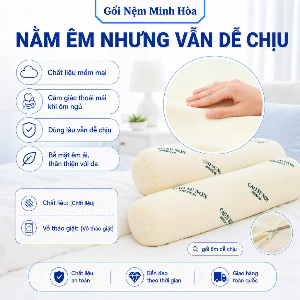 Ruột Gối Ôm Cao Su Non Memory Foam - Êm Ái, Kháng Khuẩn, Nâng Đỡ Giấc Ngủ Ngon, An Toàn Khi Sử Dụng