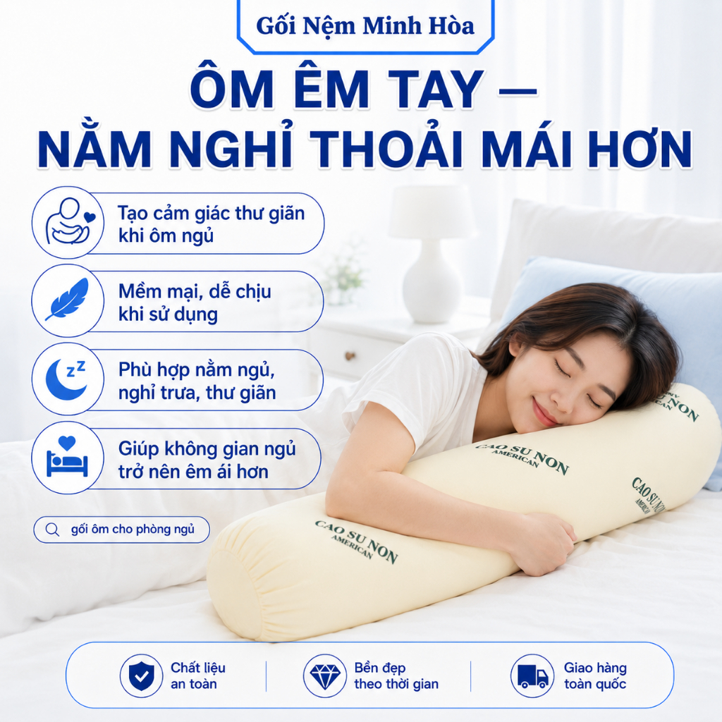 Gối Ôm Cao Su Non American Memory Foam – Gối Thoáng Khí, Thoải Mái Khi Dùng, Êm Mịn, Kháng Khuẩn Kích Thước 35cm x 100cm