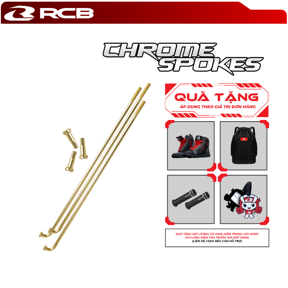 Set 36c Căm Đùm RCB Chrome Spoke size 149mm/157mm/184mm