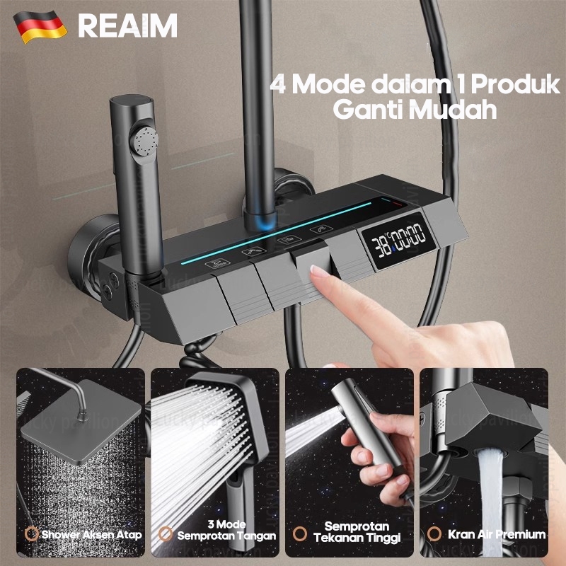 Bộ sen cây tắm đứng nóng lạnh hiển thị nhiệt độ hợp kim nhôm cao cấp 4 chế độ nước thiết kế phím đàn piano hiện đại